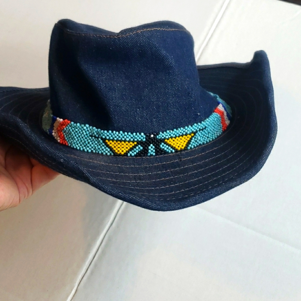 Vintage 80’s Liz Claiborne western denim beaded cowboy hat NEW